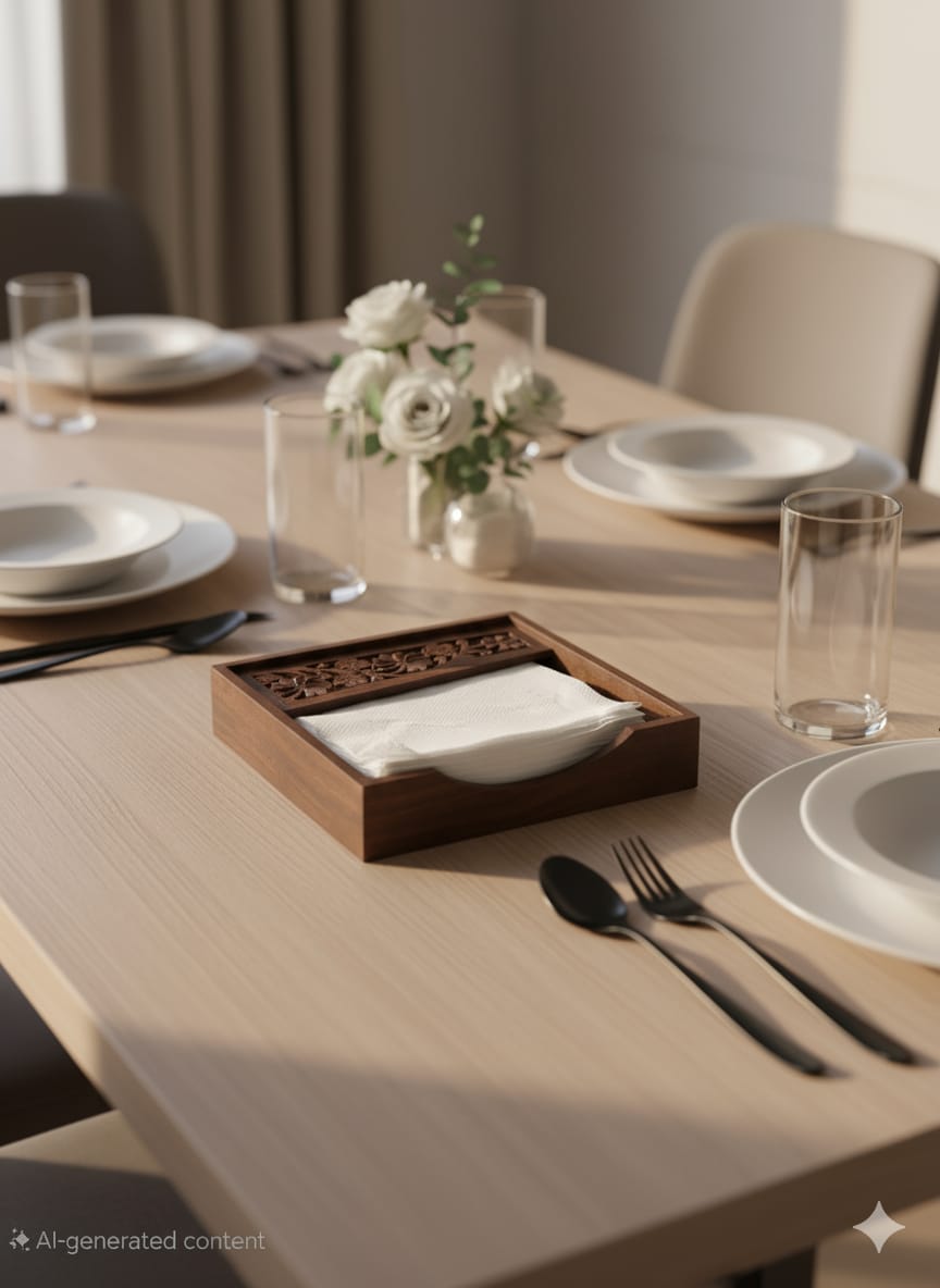 Handcrafted Wooden Tissue Holder | Vintage Carved Design